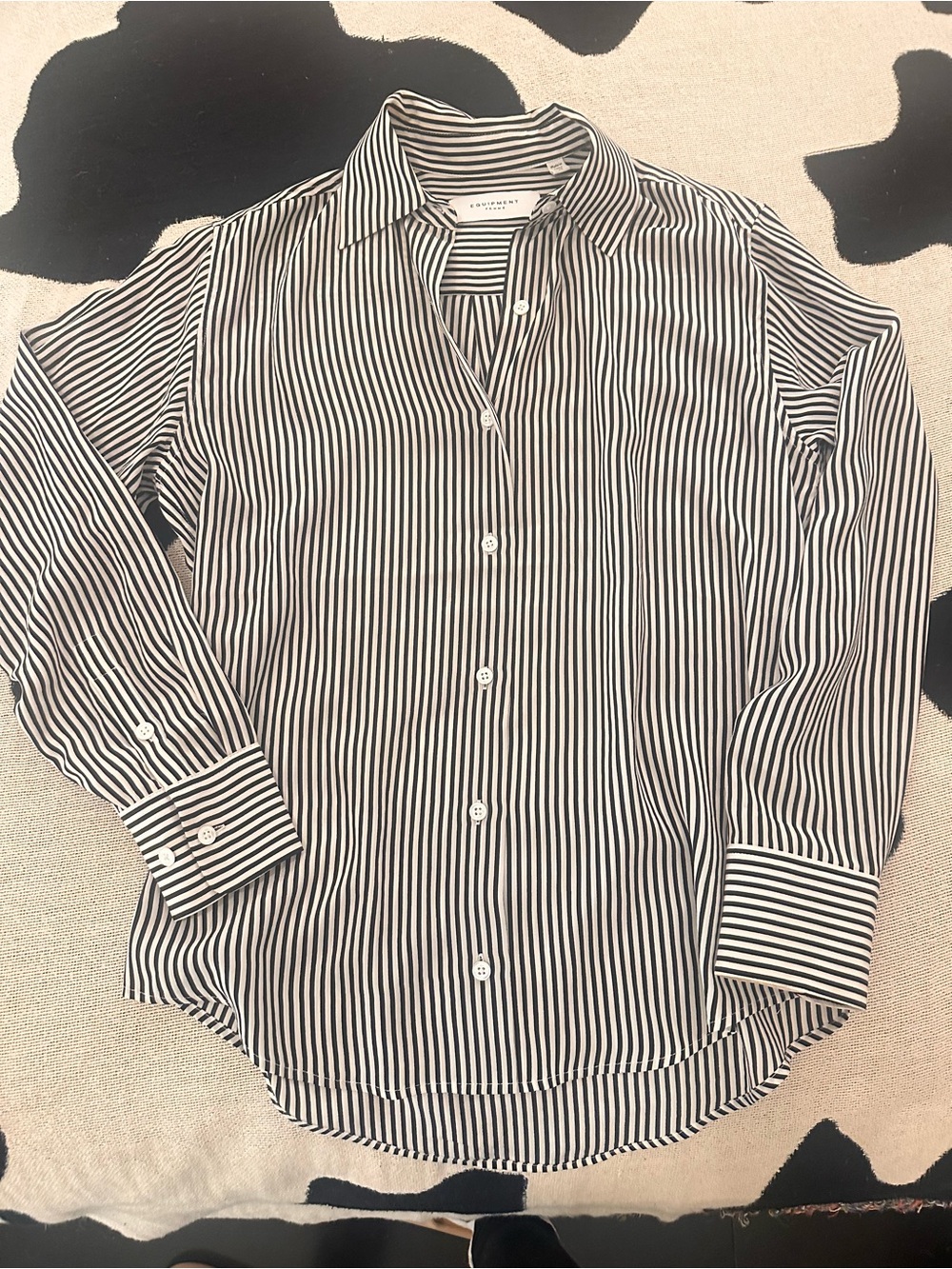 Equipment Black & White Vertical Stripe Dress Shirt